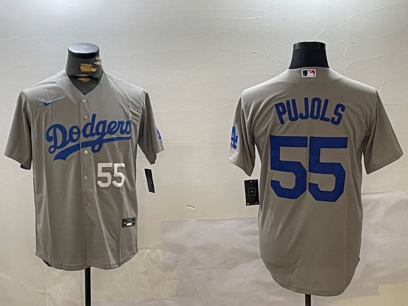 Men Los Angeles Dodgers 55 Pujols Grey Game 2024 Nike MLB Jersey style 2